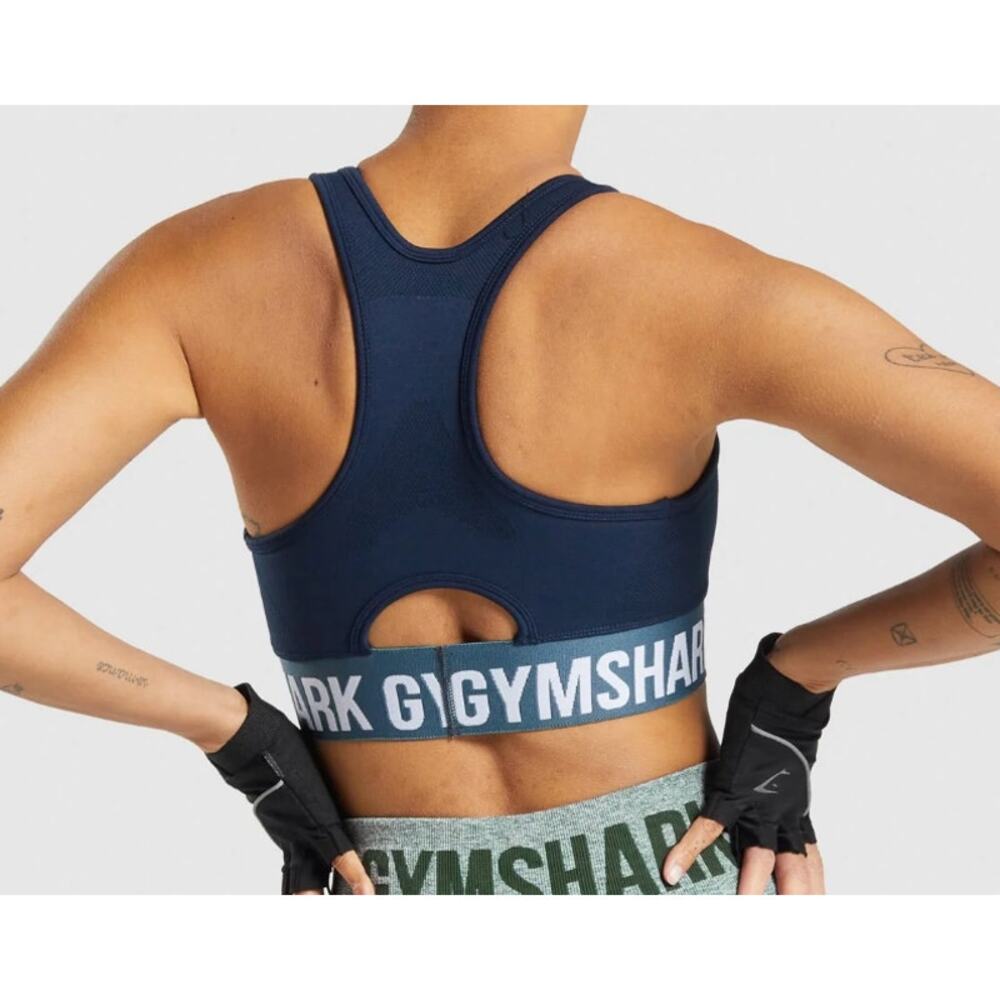 Gymshark Flex Sports Bra Navy Light Support Seamless Workout Activewear S‎ - Picture 2 of 4